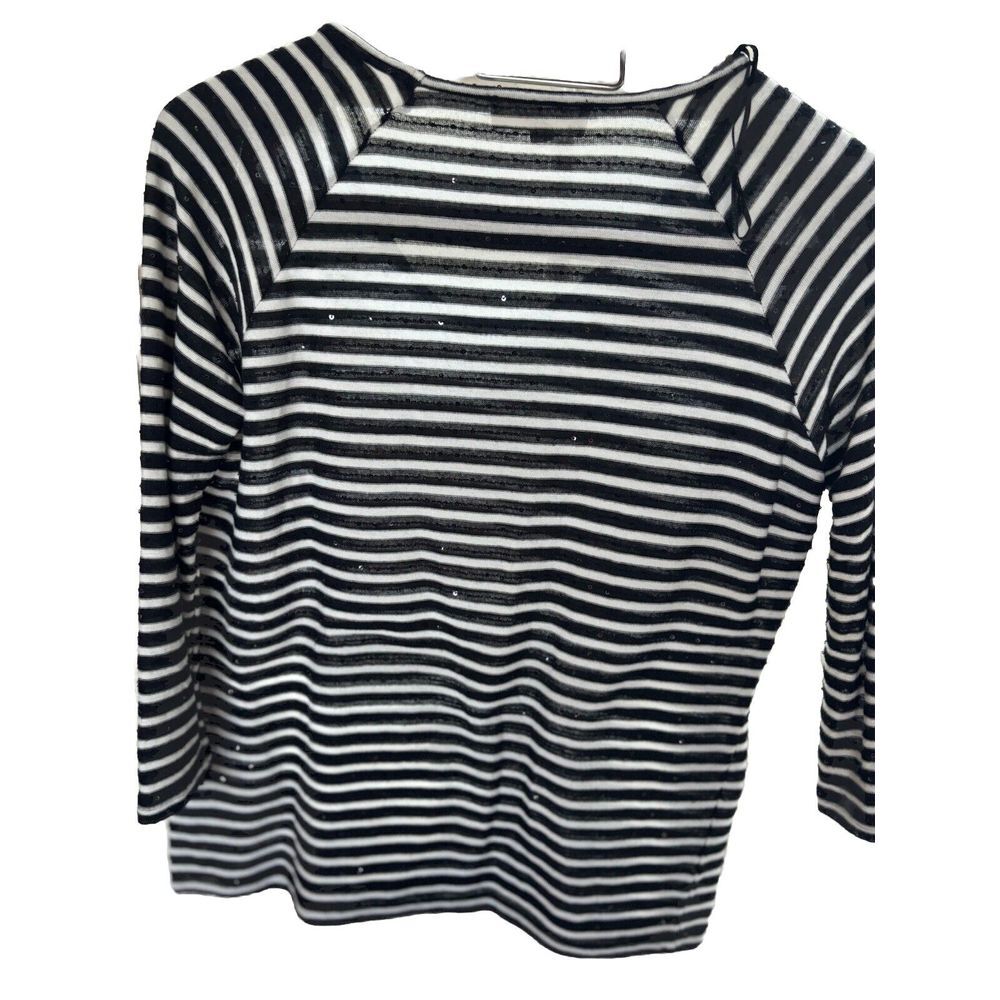 Two by Vince Camuto Striped Pullover Top Size XS sparkle Black And White - Picture 2 of 8